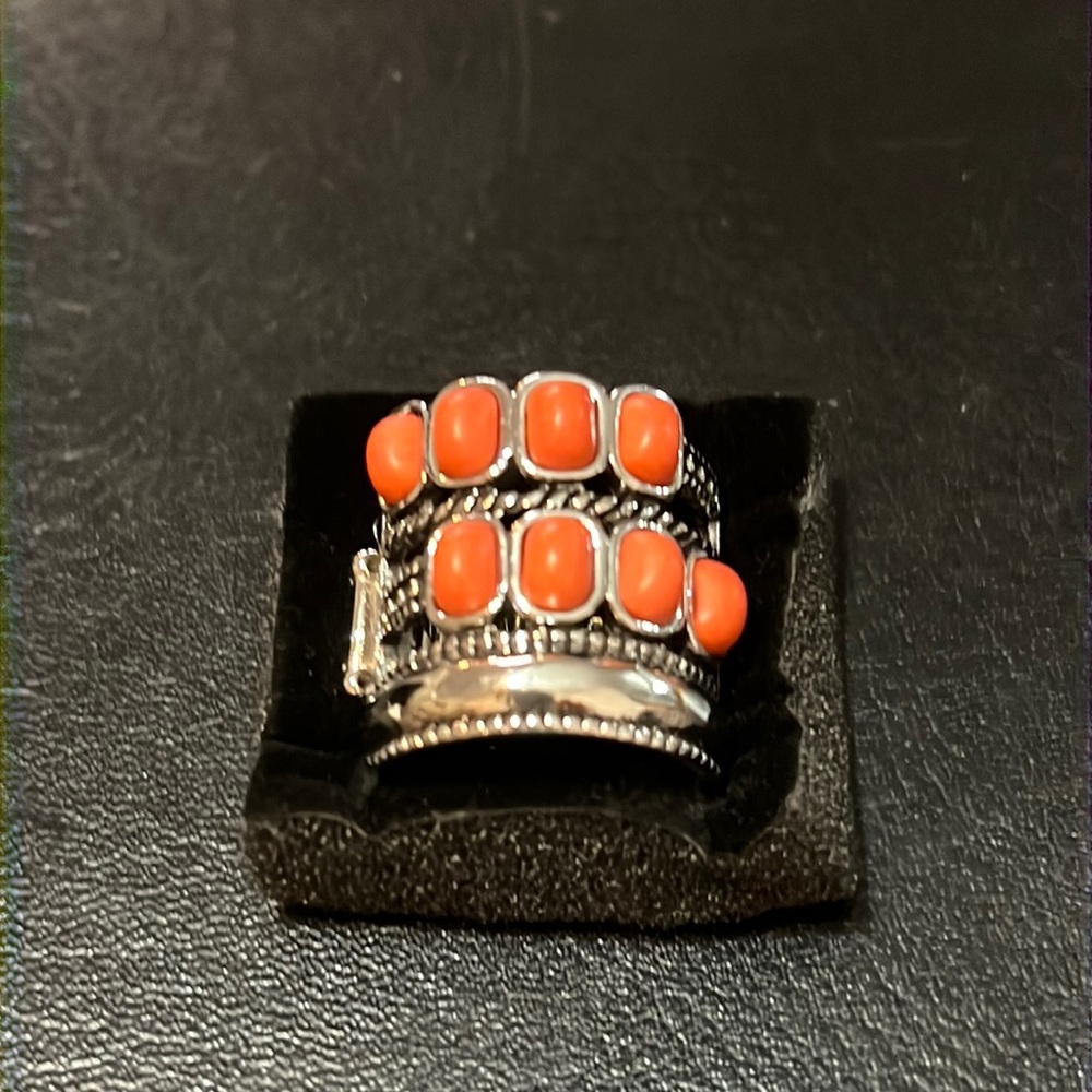 Orange and Silver fashion elastic back ring